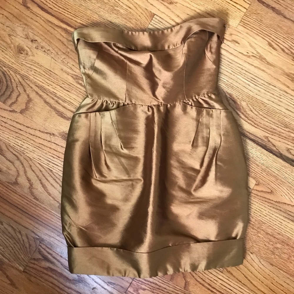 Rhys Dwfen Copper Gold Strapless Silk Dress